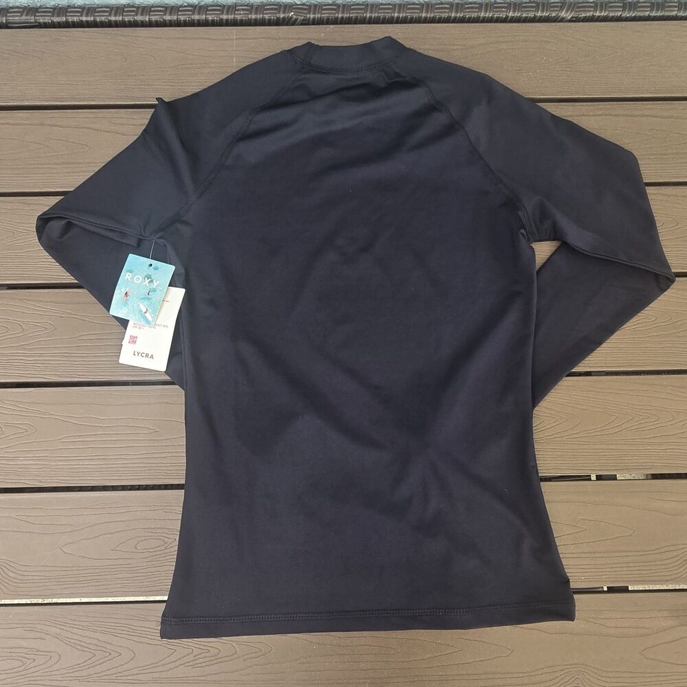 Roxy Women's Whole Hearted Solid Black Long Sleeve Rashguard Size L NEW - Picture 3 of 4